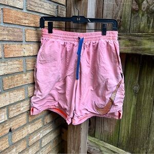 Nike Pink Swim Trunks with Blue Drawstring